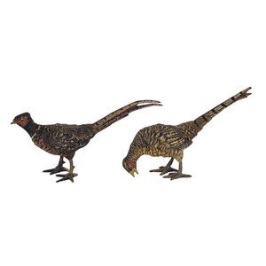 Vintage Austria Bronze Cold Painted Ring-Necked Pheasant Pair Miniature Figurine